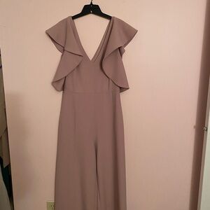 NWOT Elegant Rose Jumpsuit with Ruffle Sleeves